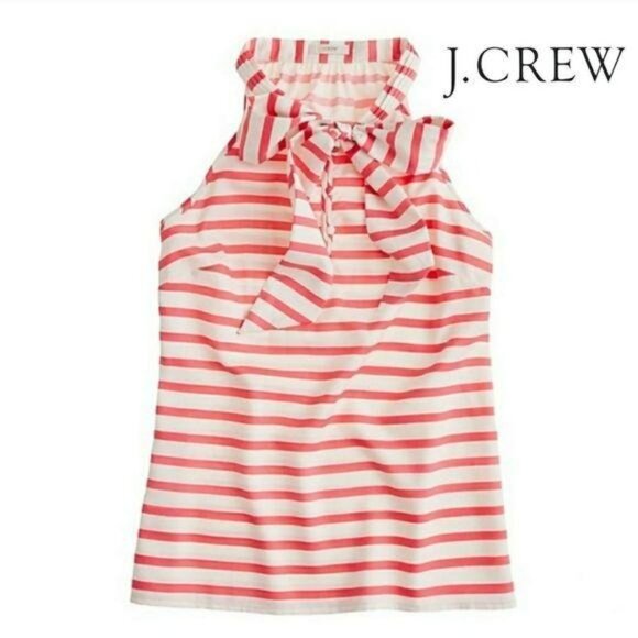 J.Crew Womens Red & White Striped Halter Top Bow Tie Neck Size 0 100% Silk - Picture 1 of 6